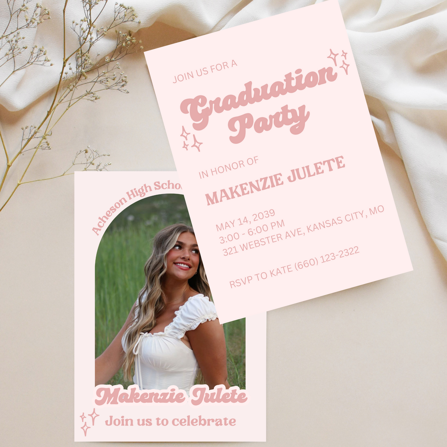 Soft Pink Fun Font Cute Graduation Invitation Template