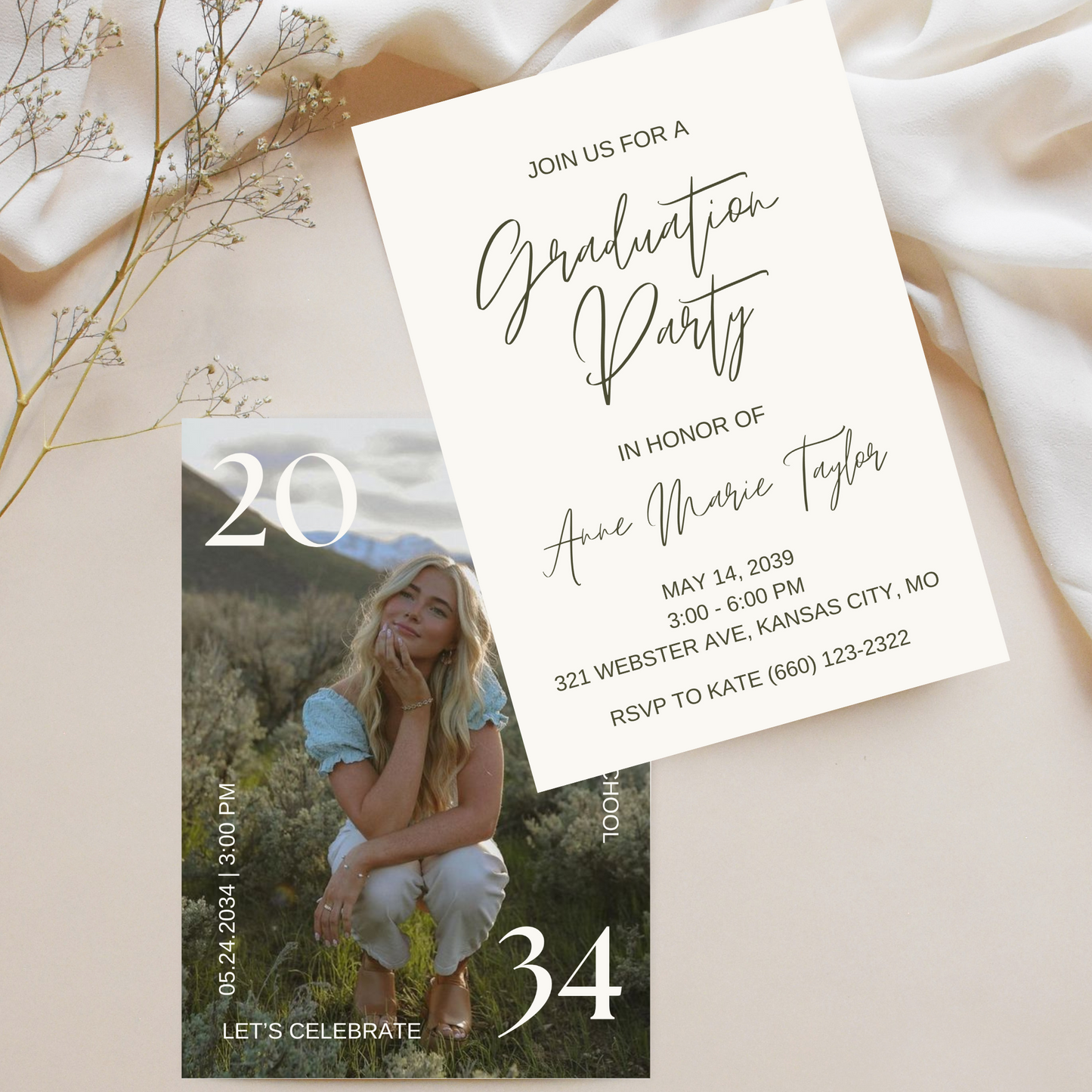 Main Photo with Lettering Graduation Invitation Template