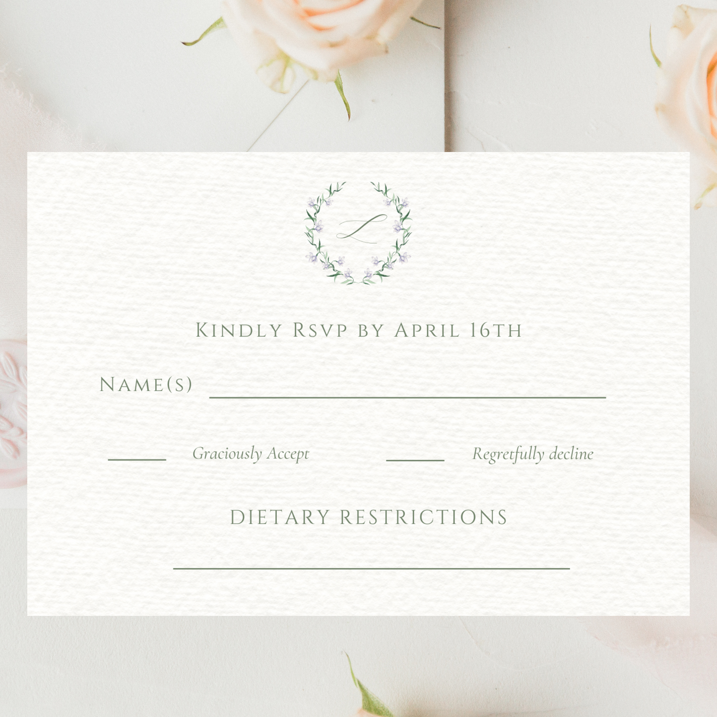 Soft Purple and Green Vine and Floral Minimal Elegant Wedding Invitation Template