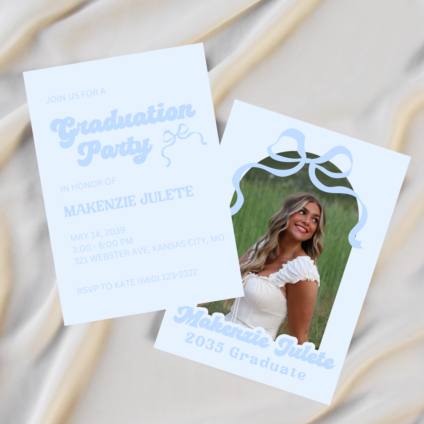 Blue Bow Graduation Invitation Template