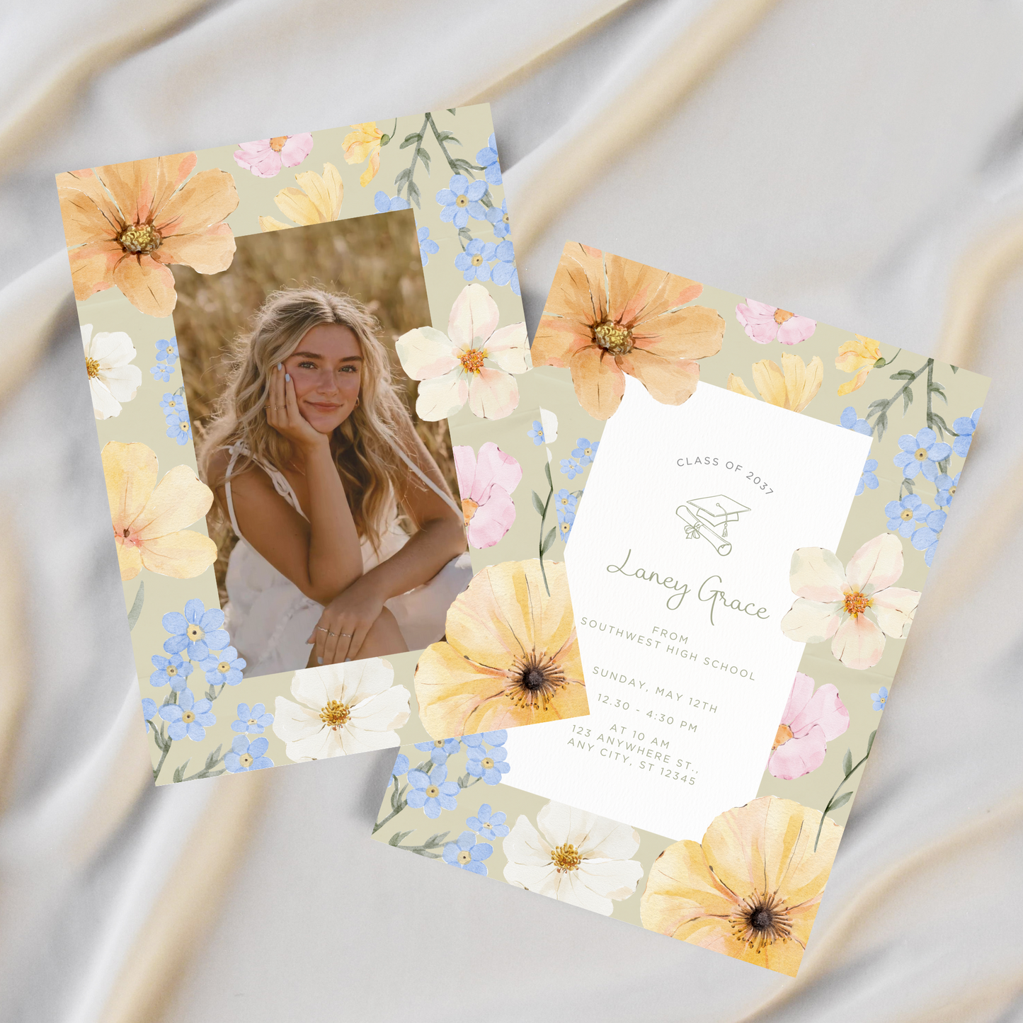 Floral Watercolor Illustration Graduation Invitation Template