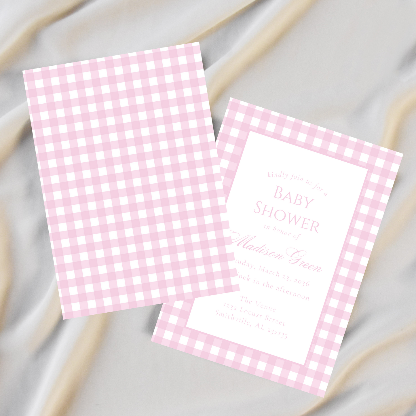 Pink Gingham Baby Shower Invitation Template