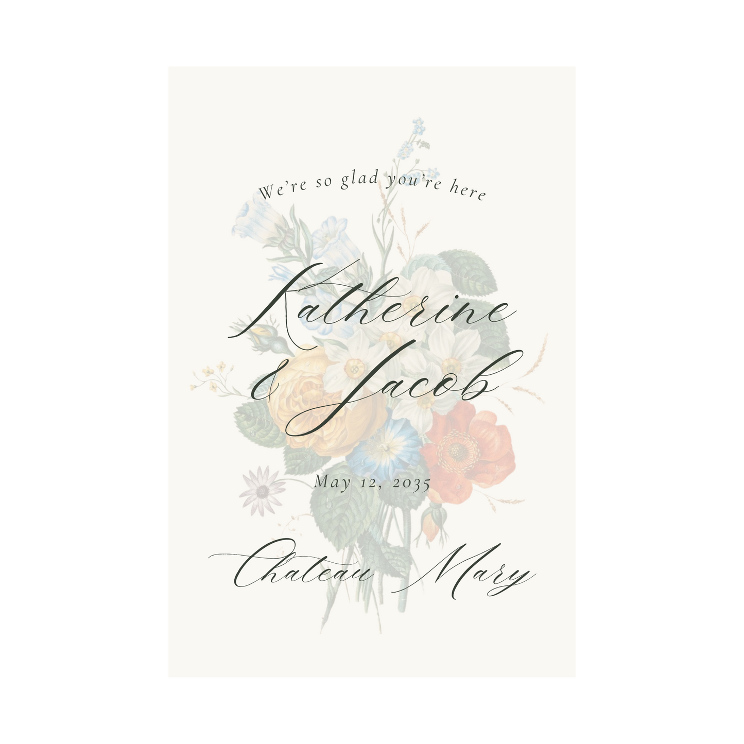 Stunning Botanical Illustration Wedding Welcome Sign Template