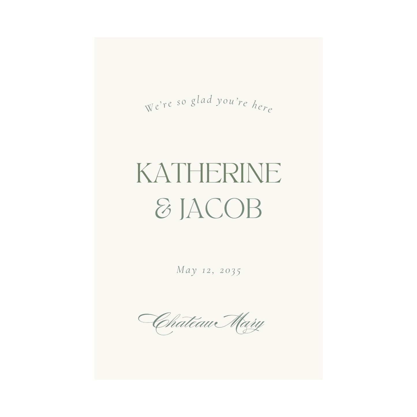 Elegant Simple Wedding Welcome Sign Green Script