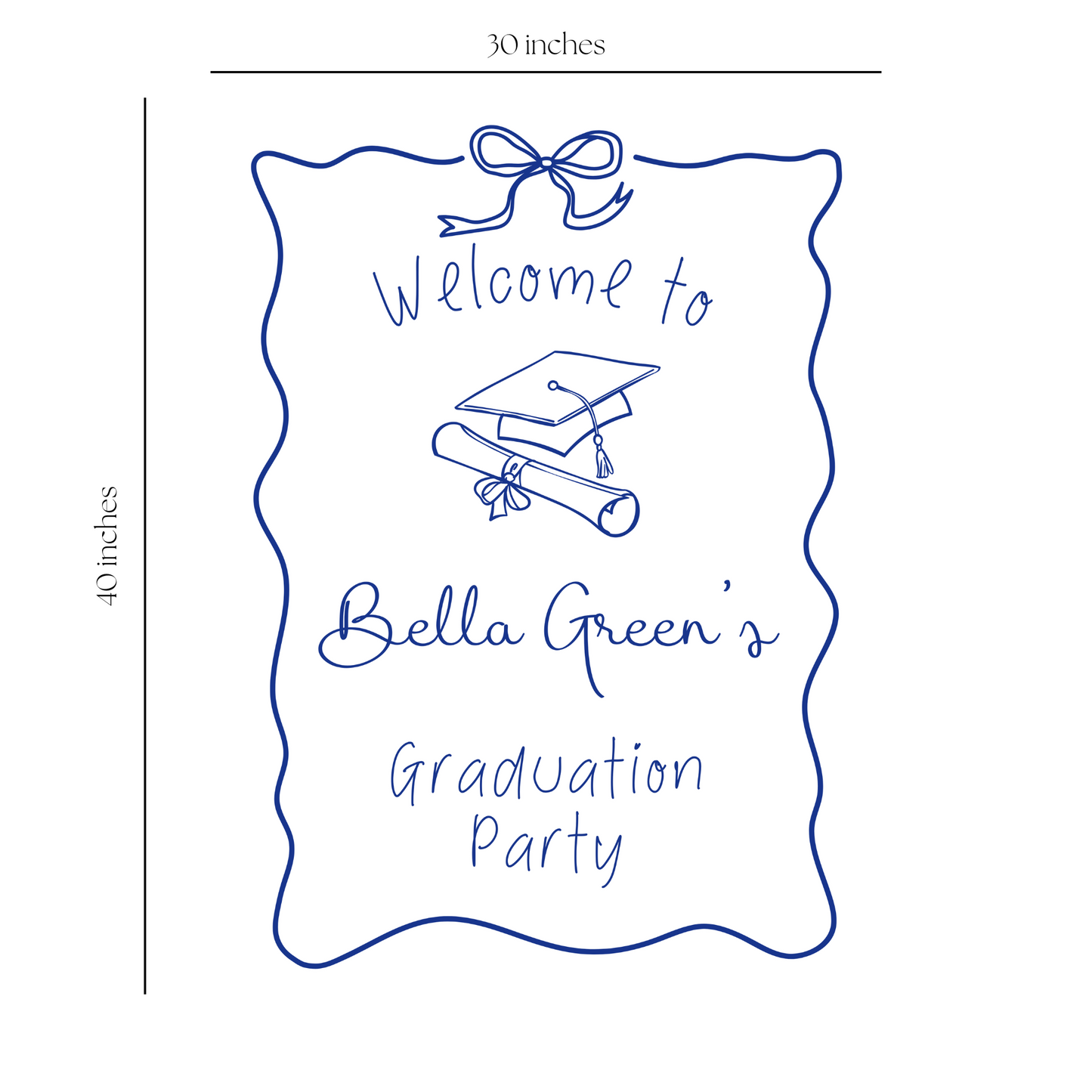 Navy Blue and White Hand Drawn Customizable Graduation Bow Party Welcome Sign Template