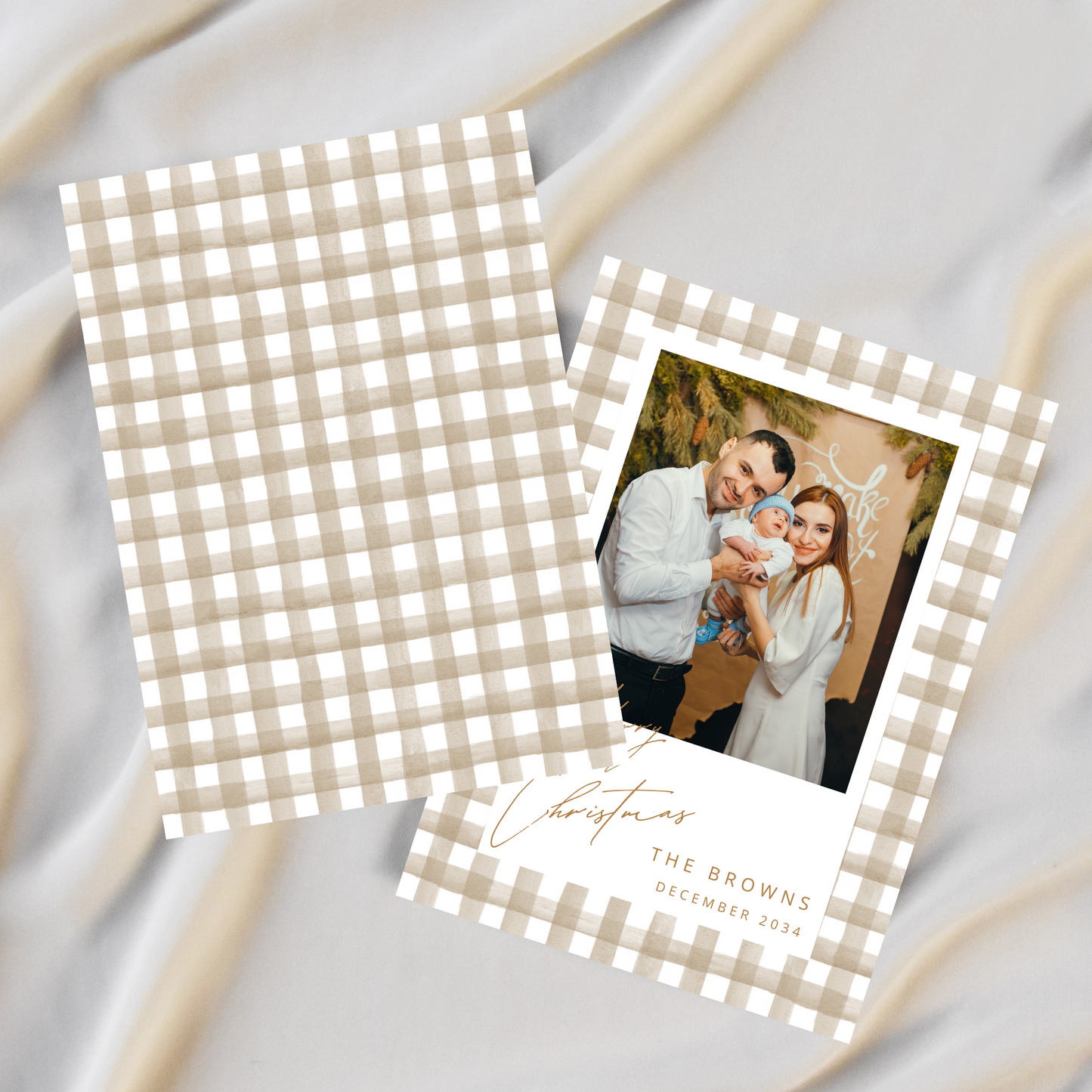 Beige Buffalo Plaid Christmas Card Templates