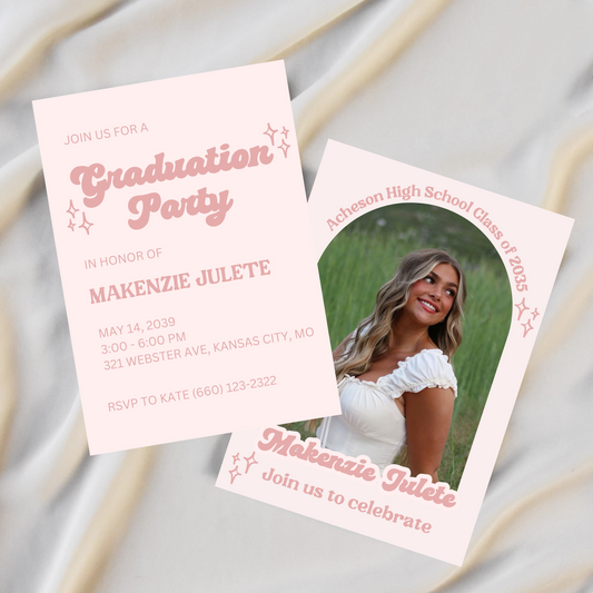 Soft Pink Fun Font Cute Graduation Invitation Template