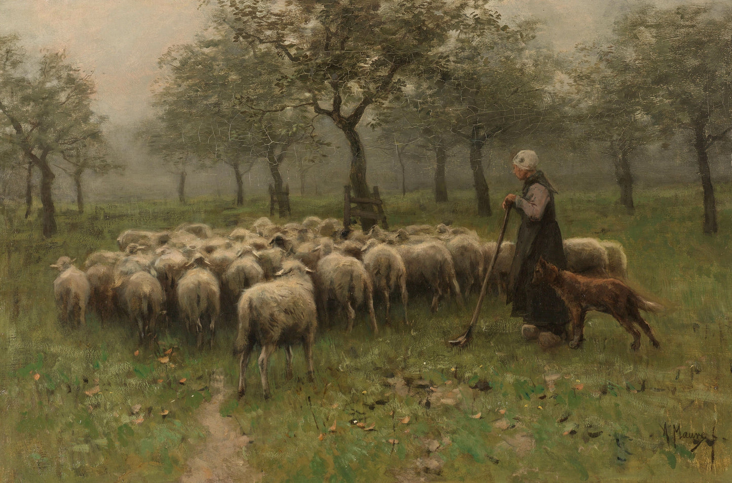 Shepherdess with a Flock of Sheep (1870-1888) by Anton Mauve